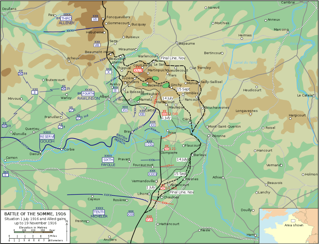 Battle of the Somme Engagement Map (1916)
